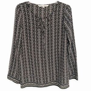 Max Studio | Geometric Tunic Front Tie Black White Long Sleeves Size Small